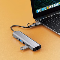 Tech-Protect HB03 HUB adapteris 5in1 USB-C + USB2.0 + USB3.0 + RJ45 - pelēks