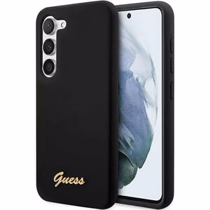 Guess GUHCS23SSLSMK S23 S911 melns/melns cietais apvalks Silikona Vintage Gold Logo