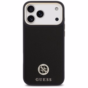 Guess Graudains Strass Logotips Magnētiskais viedtālruņa apvalks iPhone 17 Pro Max - melns