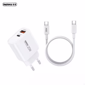 REMAX WALL LĀDĒTĀJS KABELIS KOMPLEKTS 20W RP-U120 USB/USB-C + USB-C TO USB-C KABELIS balts