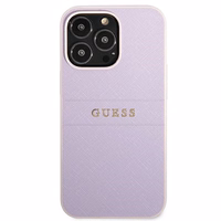 Guess GUHCP13LPSASBPU viedtālruņa apvalks iPhone 13 Pro / 13 6.1" violets Saffiano ar karsto spieduma un metāla logotipu