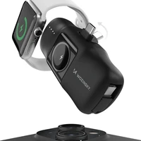 Wozinsky WF16-YCS 5000mAh 15W USB-C mini portatīvais lādētājs ar iebūvētu USB-C kabeli un Apple Watch lādētāju - melna