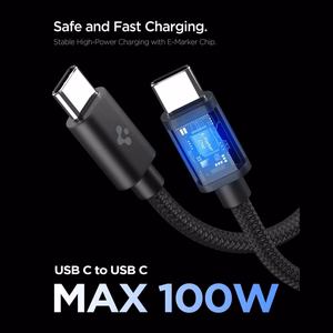 SPIGEN EE451EU ESSENTIAL 1-PORT NETWORK CHARGER 45W + TYPE-C CABLE melns