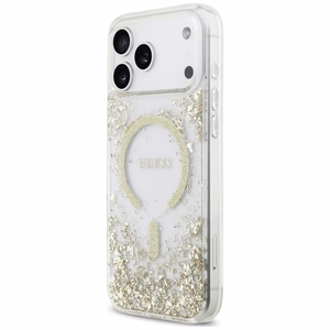 Guess Resin Bottom Glitter MagSafe maciņš, paredzēts iPhone 18 Pro Max / 17 Pro Max, zeltains