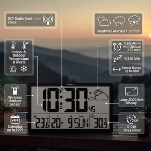 Īpaši liels LCD sienas pulkstenis GreenBlue GB218 ar meteoroloģisko staciju, temperatūras un datuma rādījumu