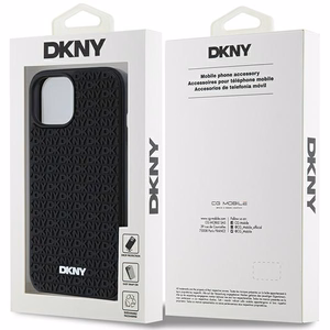DKNY 3D Gumijas apvalks ar atkārtotu rakstu iPhone 15 Plus - melns