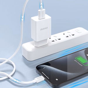 Dudao A4EU USB-A 2.1A sienas lādētājs - balts + USB-A - USB-C kabelis