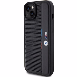 BMW perforēts trīskrāsu līnijas viedtālruņa apvalks iPhone 15 Plus / 14 Plus - melns
