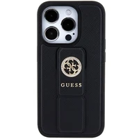 Guess viedtālruņa apvalks ar statīvu Grip Stand 4G Saffiano Strass iPhone 15 Pro Max - melns