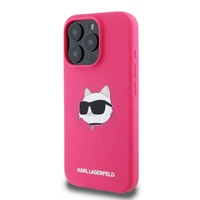 Karl Lagerfeld silikona viedtālruņa apvalks Choupette Head Print Magnētiskais iPhone 16 Pro Max - fuksija
