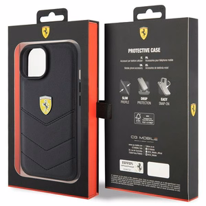 Ferrari dygsnots metāla logotipa apvalks iPhone 15 – melns