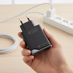 FORCELL F-ENERGY GaN III B245202(1A1C) īpaši plāns ceļojumu lādētājs 1 x Type C + 1 x USB A PD QC4.0 3A 45W melns