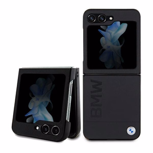 BMW ādas Hot Stamp viedtālruņa apvalks Samsung Galaxy Z Flip 5 - melns