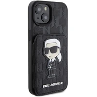 Karl Lagerfeld Saffiano Cardslots and Stand Monogram Ikonik Patch Viedtālruņa apvalks iPhone 15 - melns