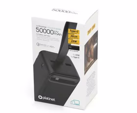 External baterija PORTATĪVAIS LĀDĒTĀJS Platinet 50000mAh (1xUSB; 1xType-C; QC3.0 20W) melns
