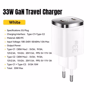 Charger Essager "Display" White 33W (2xPD) with LED Display