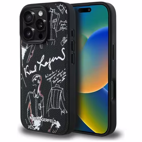 Karl Lagerfeld Grained Pattern & Logo MagSafe Maciņš for iPhone 16 Pro - melns