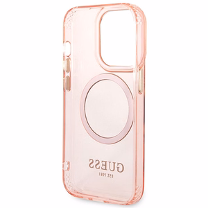Guess GUHMP14XHTCMP iPhone 14 Pro Max 6.7" rozā/rozā cietais apvalks Zelta Kontūra Caurspīdīgs Magnētiskais