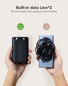 VEGER portatīvais lādētājs 10000 mAh ar iebūvētiem kabeļiem Type C / Lightning PD QC3.0 2A 22,5W C11 (W1170) melna