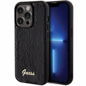 Guess Sequin Script Metal viedtālruņa apvalks iPhone 13 Pro Max - melns