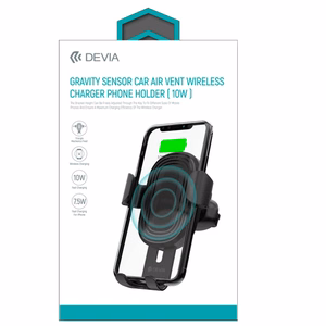 Devia auto turētājs Gravity ar bezvadu induktīvo lādētāju melns 10W gaisa ventilācijas atvere