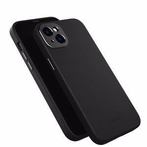 Moshi Napa vāciņš ierīcei iPhone 14 Plus, saderīgs ar MagSafe, no vegānās ādas, “Midnight Black” krāsā