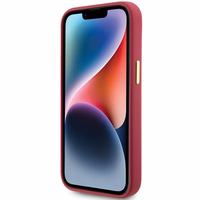 Guess silikona viedtālruņa apvalks ar metāla logo un rāmi iPhone 15 - sarkans