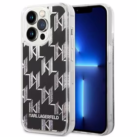 Karl Lagerfeld KLHCP14LLMNMK iPhone 14 Pro 6.1 cietais viedtālruņa apvalks melns šķidrs mirdzums Monogram