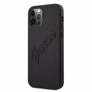 Guess Saffiano Vintage Script viedtālruņa apvalks iPhone 12 Pro Max 6.7 melns
