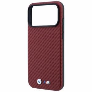 BMW aizsargvāciņš ierīcei iPhone 18 Pro / 17 Pro: (Carbon Metal Logo), saderīgs ar MagSafe, krāsa – bordo