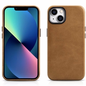 iCarer Oil Wax Premium ādas apvalks iPhone 14 Plus Magnētiskais ādas apvalks ar MagSafe Brūns (WMI14220703-TN)