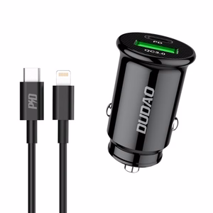 Car Charger Dudao "R3PRO" Black (1xUSB / 1xUSB-C / 18W) + "Type-C / Lightning" cable
