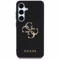 Guess Grained Big 4G Logo Small Classic Logo viedtālruņa apvalks Samsung Galaxy S25 melns