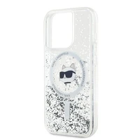 Karl Lagerfeld Šķidrie Spīdumi Choupette galvas MagSafe apvalks iPhone 13 Pro Max - caurspīdīgs