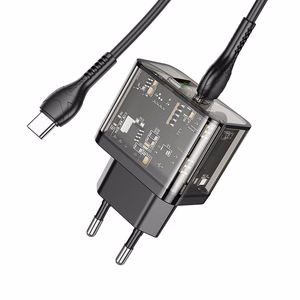 Lādētājs viedtālrunim Hoco USB A + USB C QC3.0 PD 3A 20W + kabelis USB C uz USB C N34 caurspīdīgs