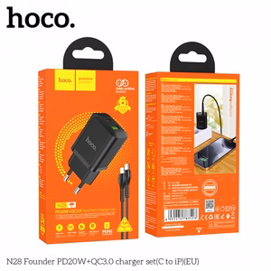 Lādētājs Hoco N28 melns (PD20W / QC3.0) + Type-C / Lightning 100cm kabelis