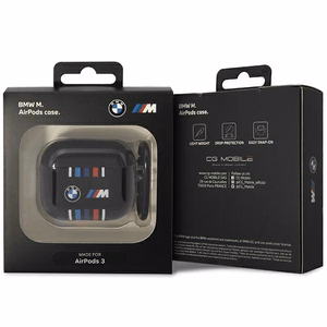 BMW BMA322SWTK maciņš AirPods 3. paaudzei, melns / melns, ar daudzkrāsainām līnijām
