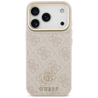Guess 4G Strass Logo & Big Strap Metal Buttons Magnētiskais viedtālruņa apvalks iPhone 17 Pro - rozā