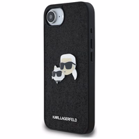Karl Lagerfeld Fixed Glitter Karl&Choupette Heads Metal Pin viedtālruņa apvalks iPhone 16e - melns