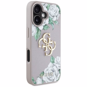 Guess Grained Roses Big 4G Logo viedtālruņa apvalks iPhone 16 - violets