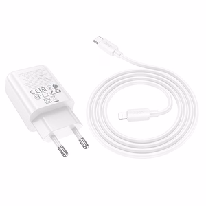 Lādētājs Hoco N63 30W GaN USB-C/USB-A + USB-C uz Lightning kabelis 1.0m, balts