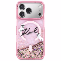 Karl Lagerfeld Liquid Glitter Karl Script Logo MagSafe Maciņš for iPhone 17 Pro - rozā