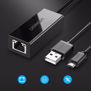 Ugreen 30985 ārējā tīkla karte Chromecast ar micro USB / USB-A savienotājiem 100Mb/s 1m melna