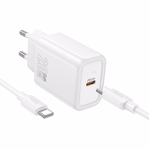 Lādētājs Hoco N60 20W GaN USB-C + USB-C uz USB-C kabelis 1.0m, balts