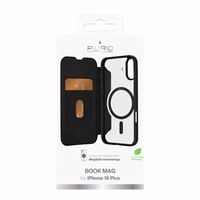 Puro Book Mag MagSafe ādas viedtālruņa apvalks ar vāciņu un karšu nodalījumu iPhone 16 Plus - melns