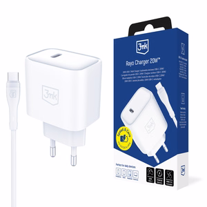 3mk Rayo Charger 20W PD3.0 PPS USB-C Wall Charger + USB-C / USB-C 3A 60W Cable - White