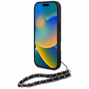 Karl Lagerfeld Saffiano Crystals ar ķēdi viedtālruņa apvalks iPhone 16 Pro - melns