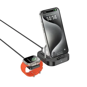 Bezvadu lādētājs Hoco 3in1 3A 5W, savietojams ar Apple Watch CQ16A, melna spalva