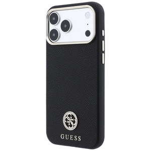 Guess Grained Round Strass Logo MagSafe vāciņš iPhone 18 Pro Max / 17 Pro Max – melns