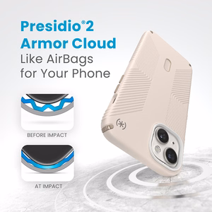 Speck Presidio2 Grip MagSafe vāciņš ar ClickLock ierīcei iPhone 15 Plus / 14 Plus, “Bleached Bone / Heirloom Gold” krāsā